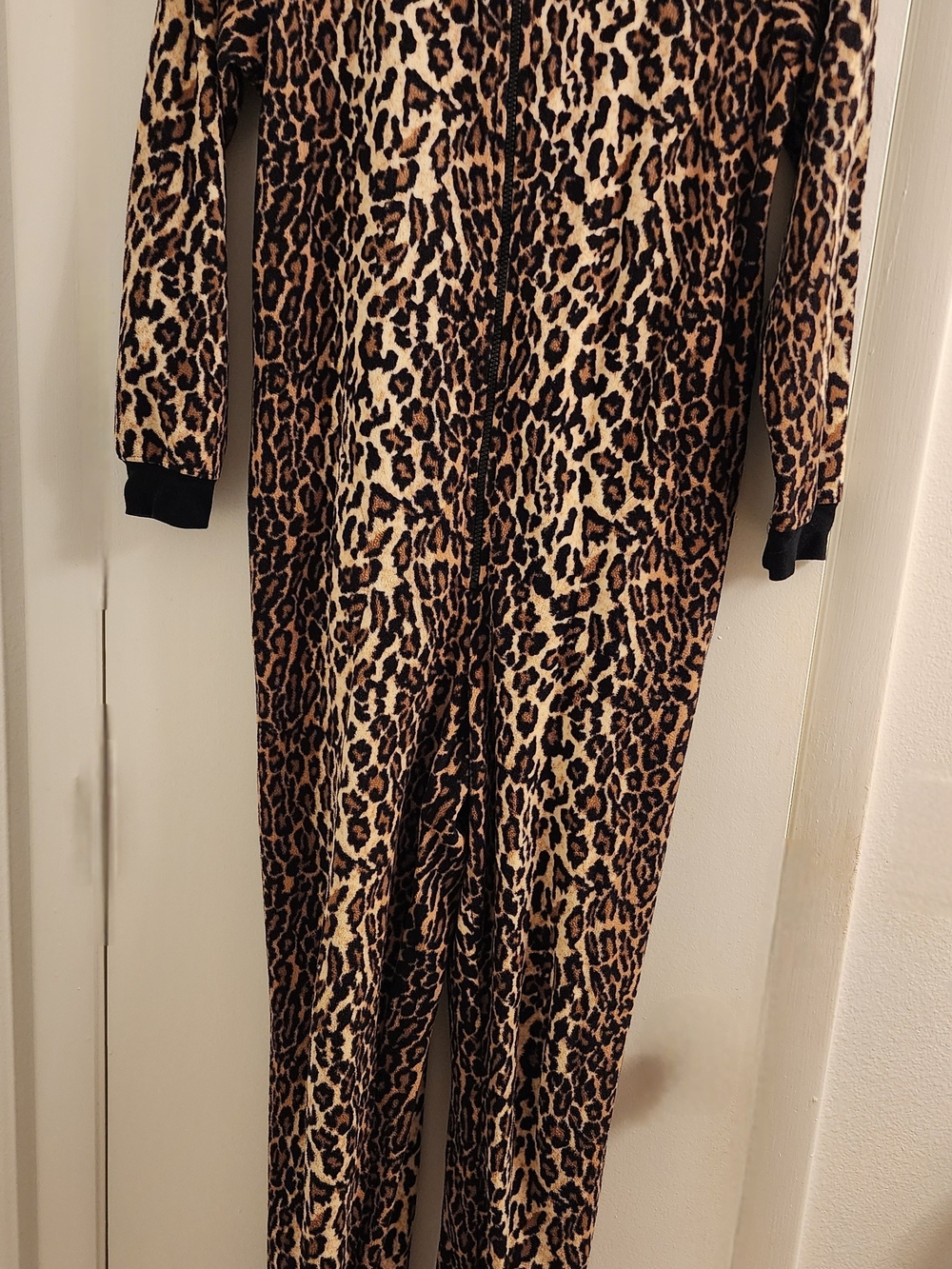 Nick & Nora Leopard Print Jumpsuit with Black Trim and Gold Sequin Accent